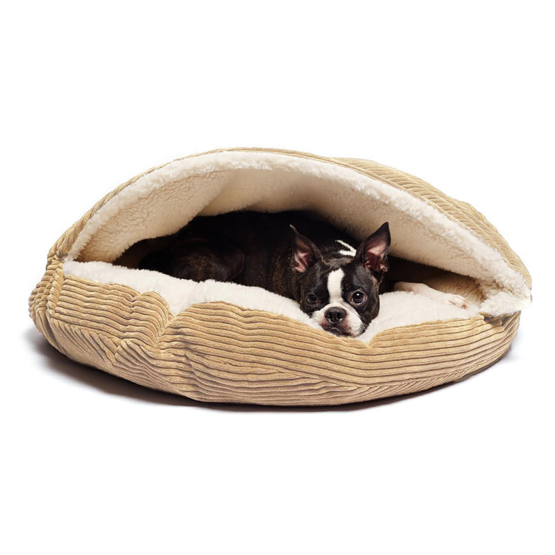 Tucker Murphy Pet™ Burton Corduroy Sherpa Lined Cave Hooded Dog Bed